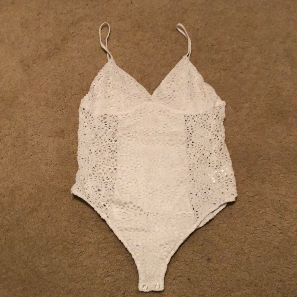 Express White Crochet Bodysuit